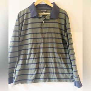 Bogari Long Sleeve Polo Green Striped Shirt Mens XL Rugby Style Shirt Preppy